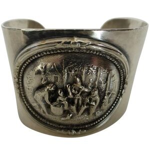 Vintage Hans Jensen Denmark Silver Repousse Cuff Bracelet